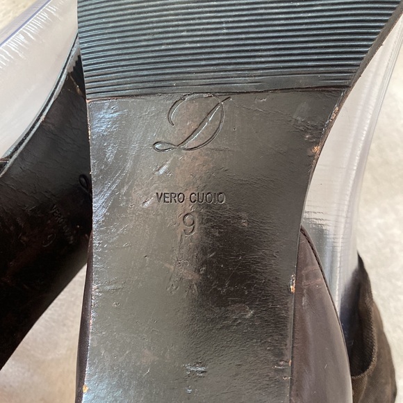 Delman, minimalist strap sandals, leather, ankle chiffon fabric, brown size 9 - Picture 6 of 14